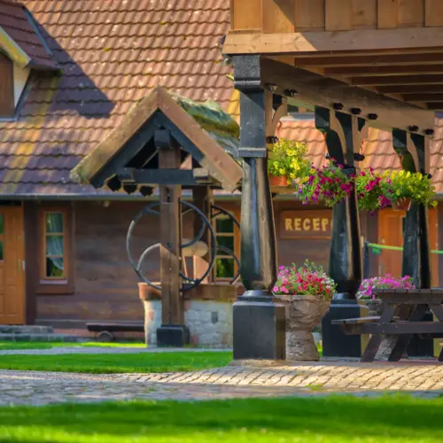 Wooden facade of the hotel reception